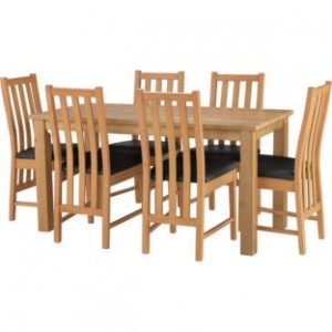 Oak Dining Table with 6 Chairs - Slatted